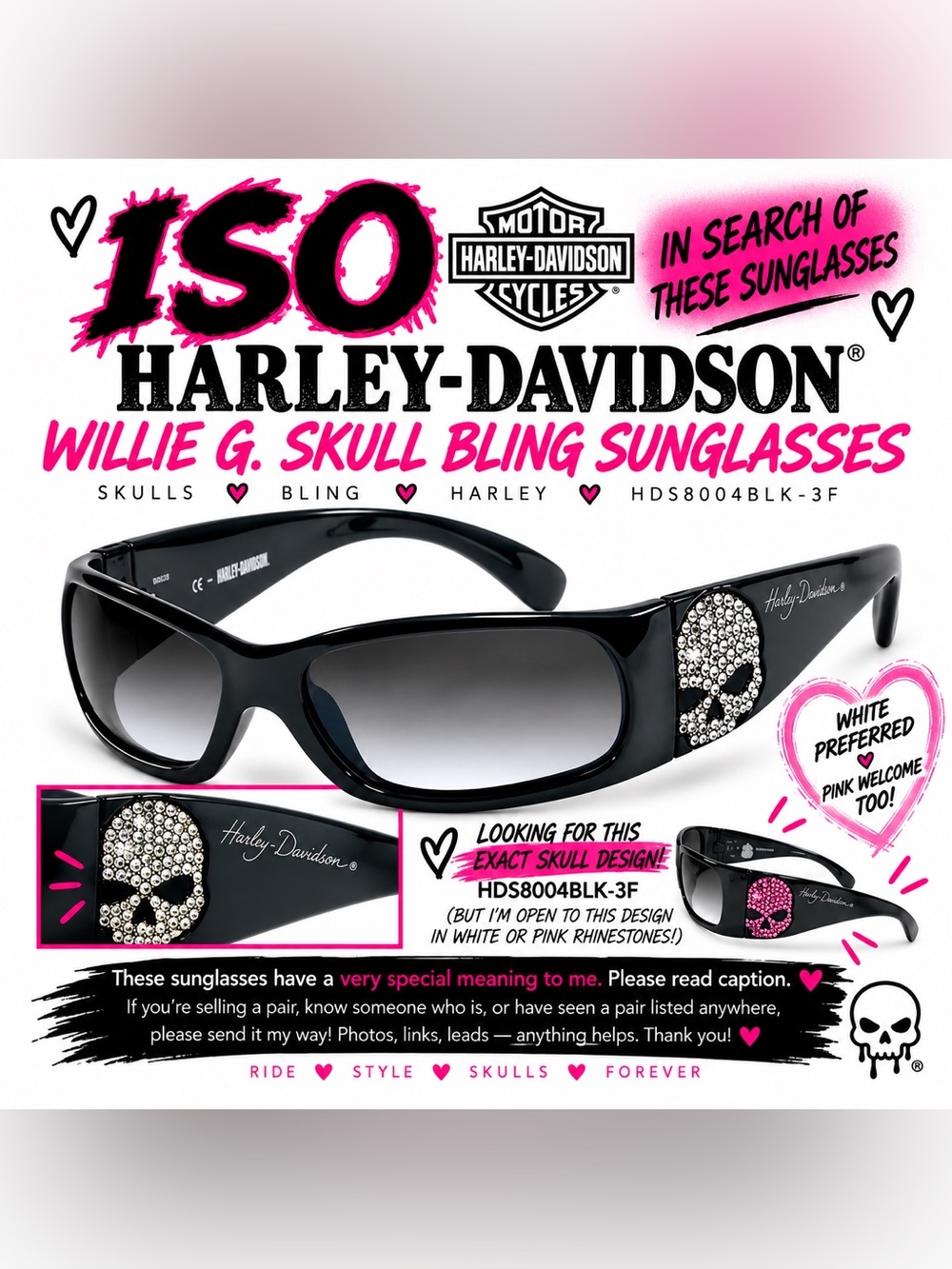 ISO Harley Davidson Willie G Skull Bling Sunglasses HDS8004BLK-3F666